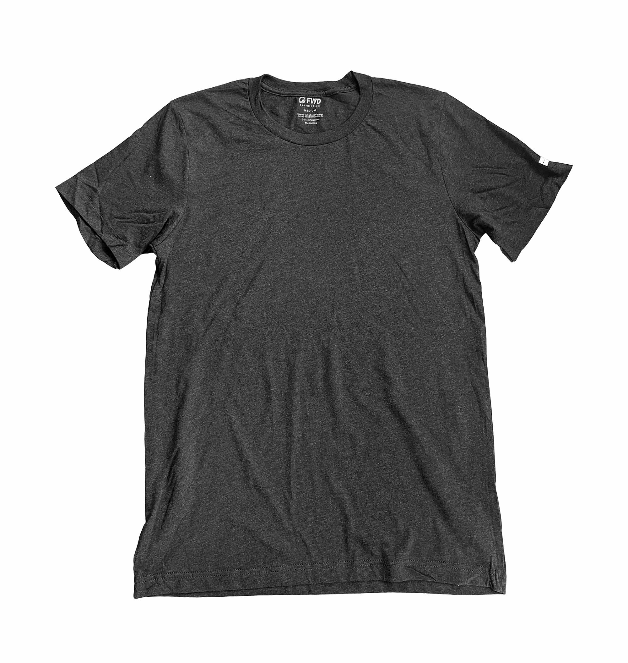 • FWD Basic Heather Black Tee soft everyday comfort t-shirt
• FWD Clothing basic tee black front view
• FWD basic tee lifestyle shirt