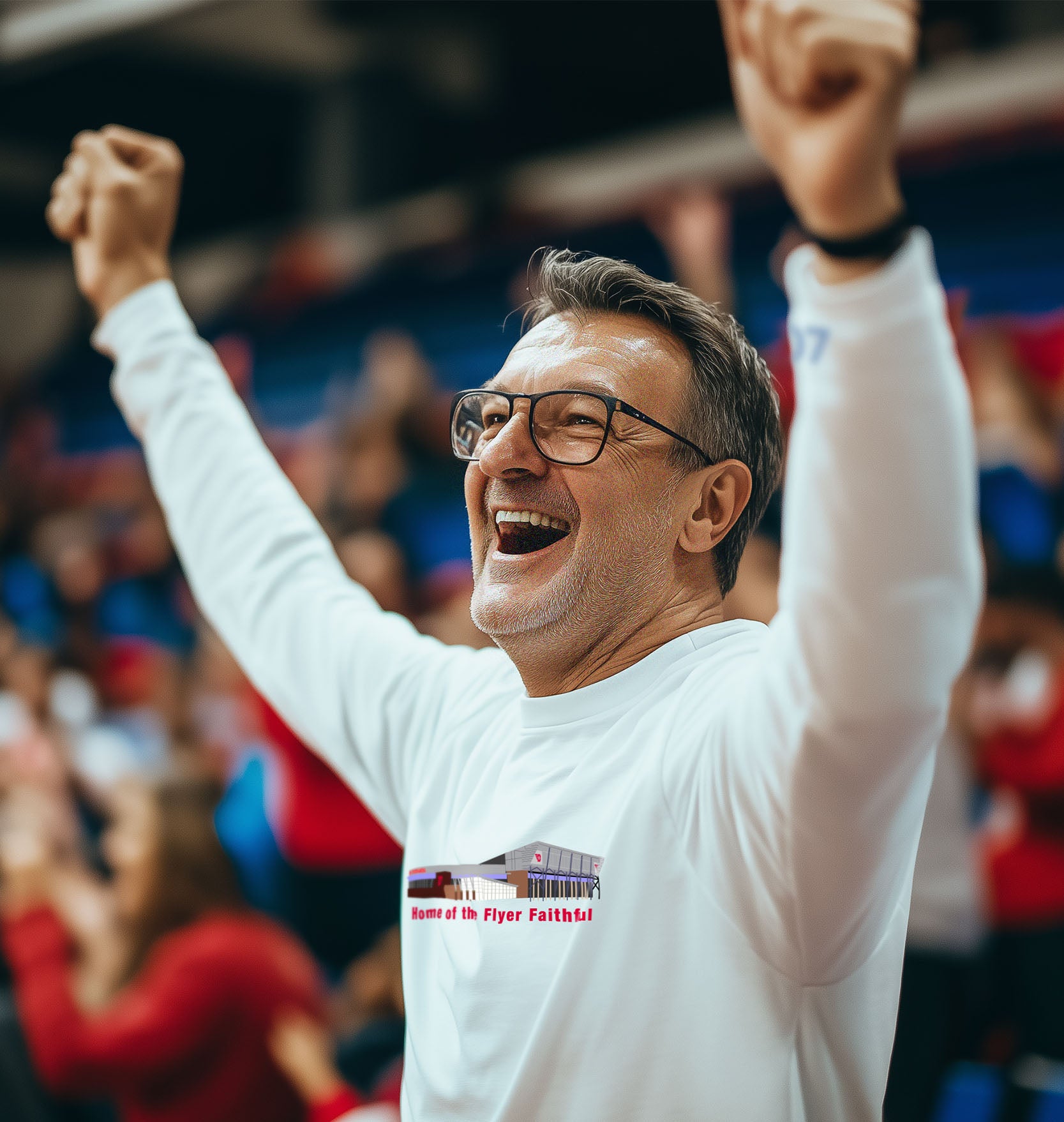 FWD Clothing Co University of Dayton Flyers Mens Basketball Home of the Flyer Faithful long sleeve performance tee