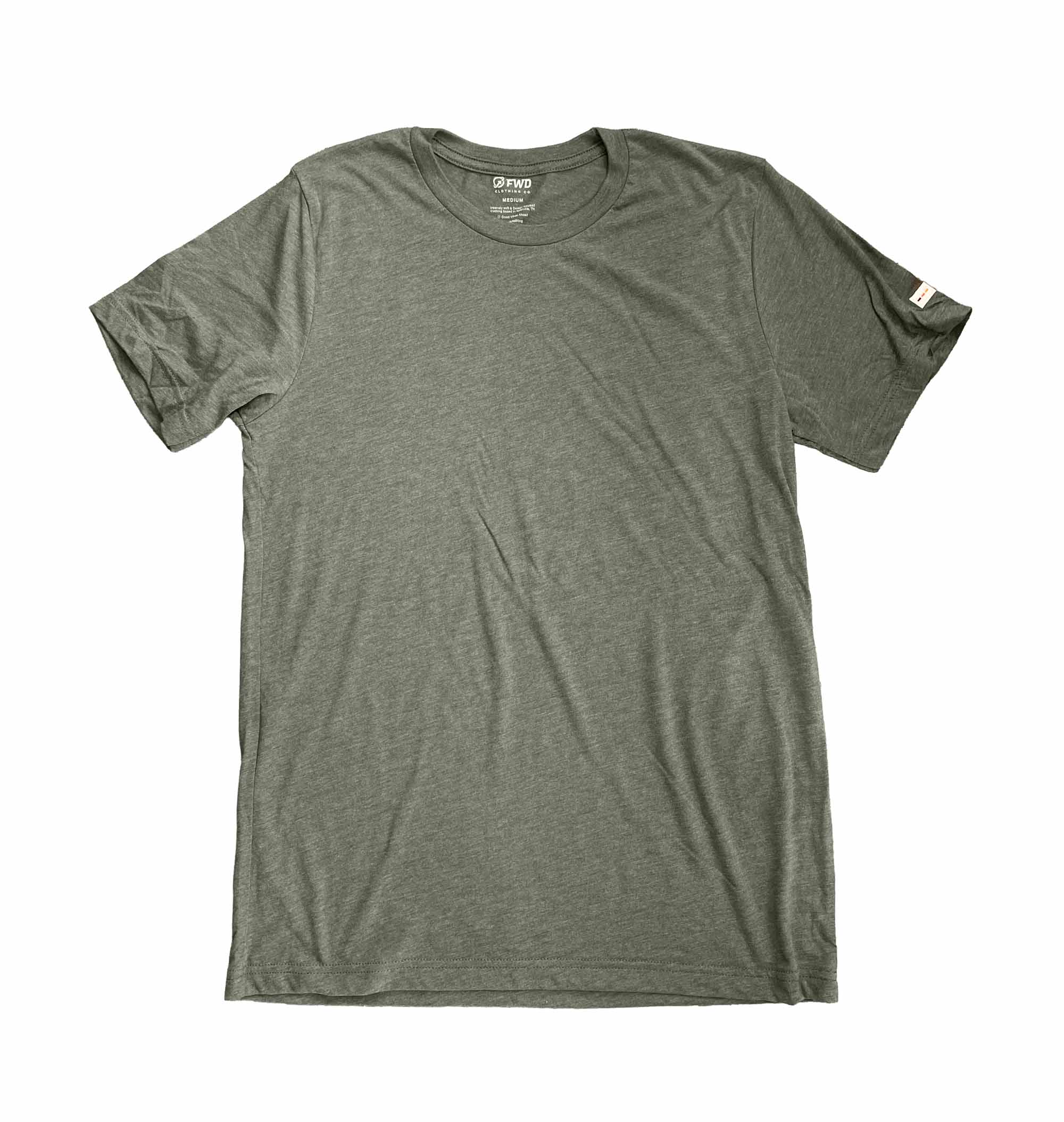 • FWD Basic Military Green Tee soft everyday comfort t-shirt
• FWD Clothing basic tee green front view
• FWD basic tee lifestyle shirt